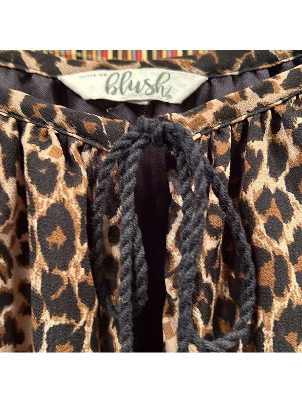 Blush Leopard Print Dress, SZ 3X, PTP 25”, F. length 47”, B 55”, black lined - Picture 5 of 9